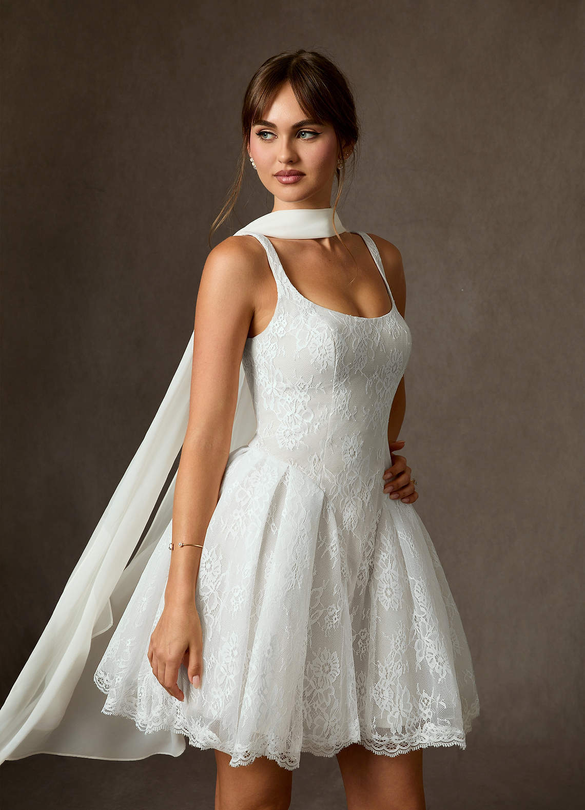 elyessen Dawn Two-Piece Diamond White A-Line Lace Dress
