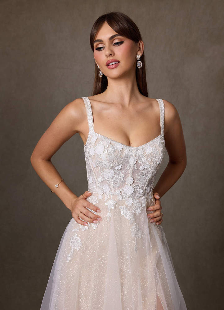 elyessen  Diamond White A-Line Scoop Tulle Dress