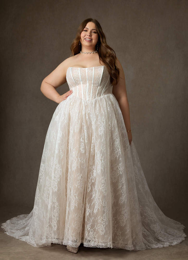 elyessen  Diamond White Ball-Gown Strapless Lace Dress