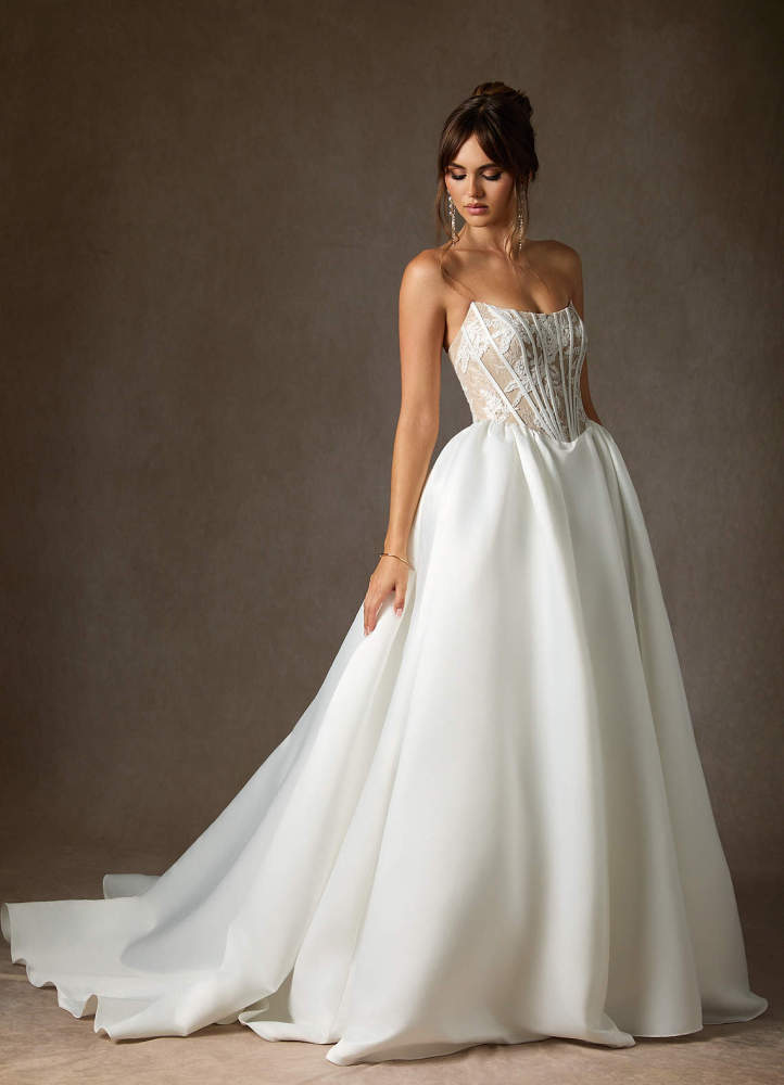 elyessen  Diamond White Ball-Gown Strapless Lace Dress