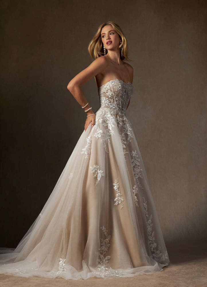 elyessen  Diamond White Ball-Gown Strapless Lace Dress