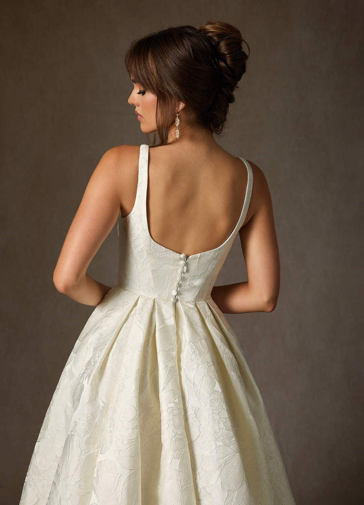 elyessen Ruby Antique White Ball-Gown with Pockets Floral Jacquard Dress