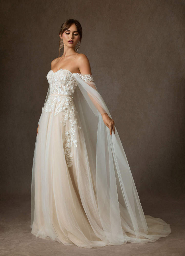 elyessen Diamond White Ball-Gown Off the Shoulder Lace Dress