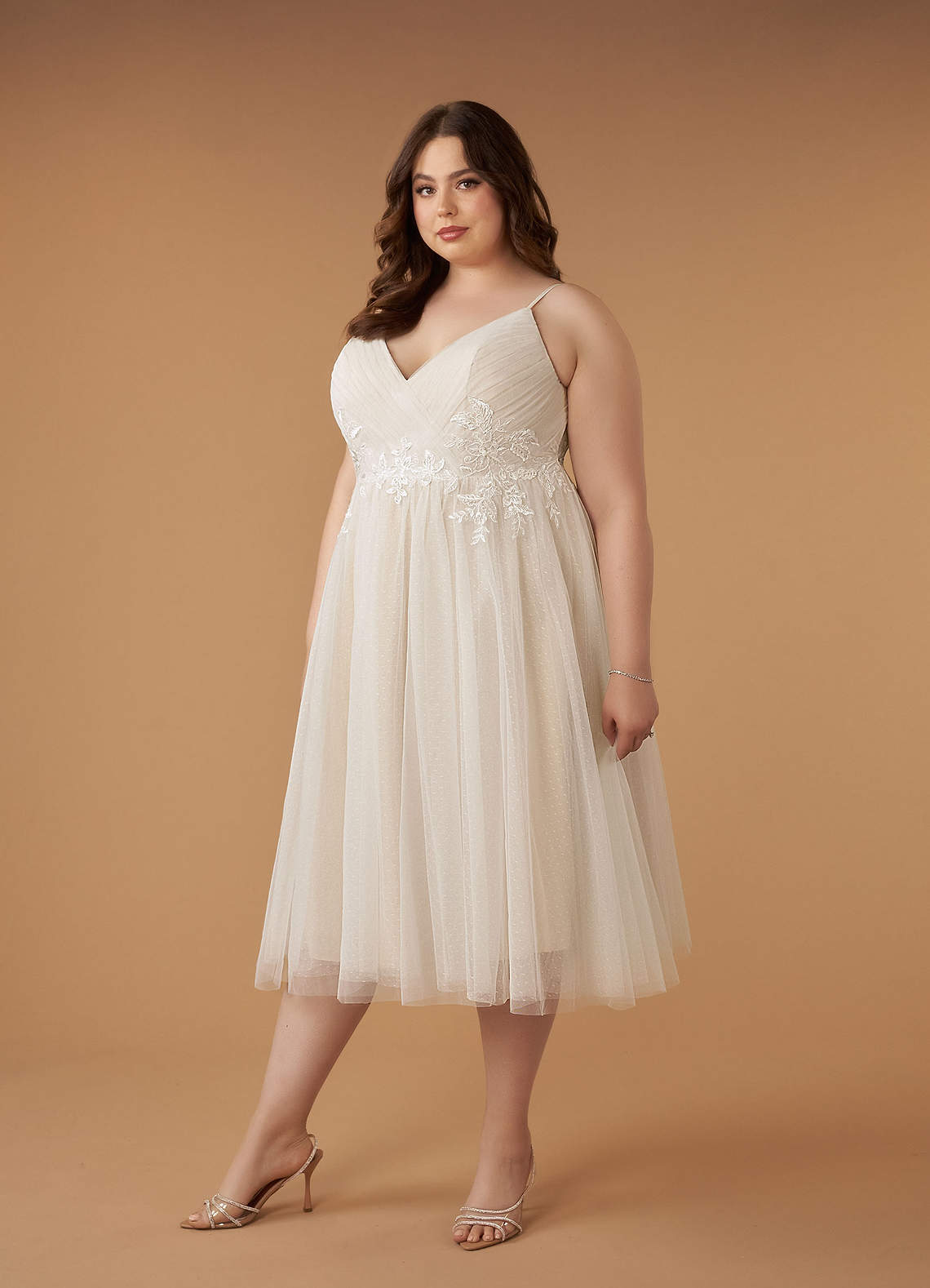 elyessen Diamond White A-Line V-Neck Sequins Tulle Dress