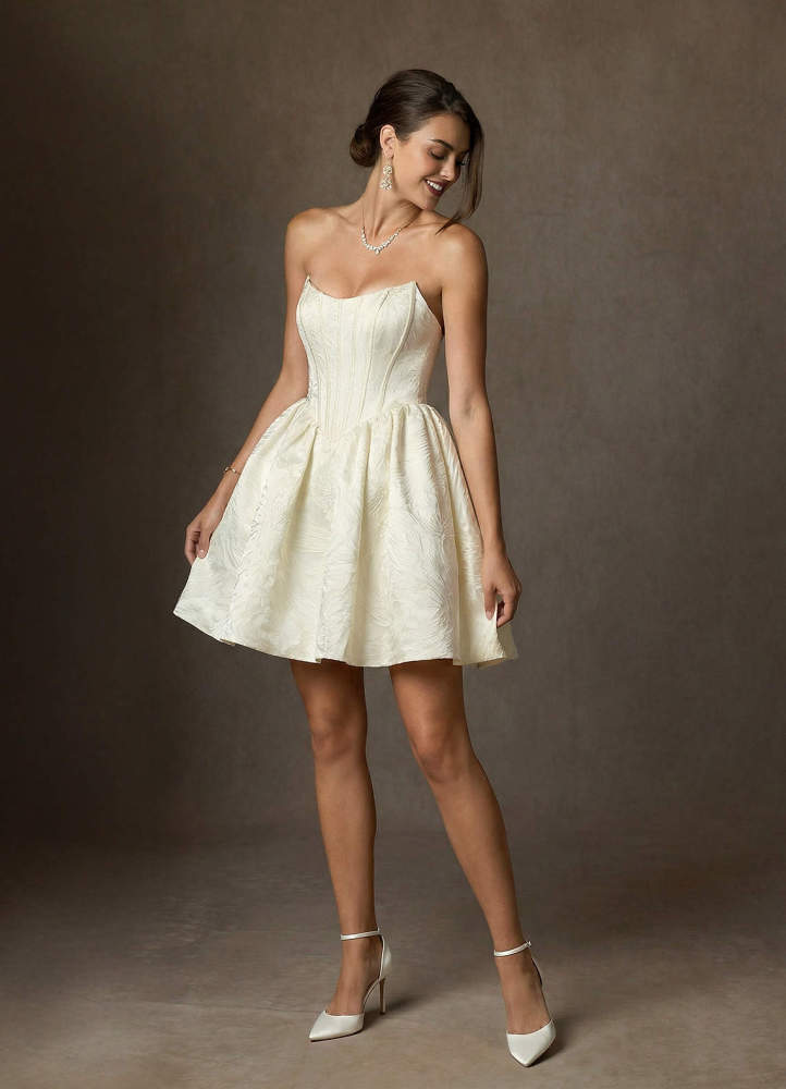 elyessen Demetrius Diamond White A-Line Strapless Floral Jacquard Dress