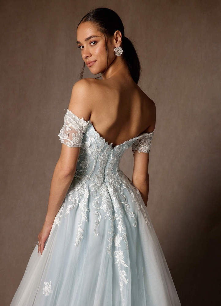 elyessen  Diamond White Ball-Gown Off the Shoulder Tulle Dress