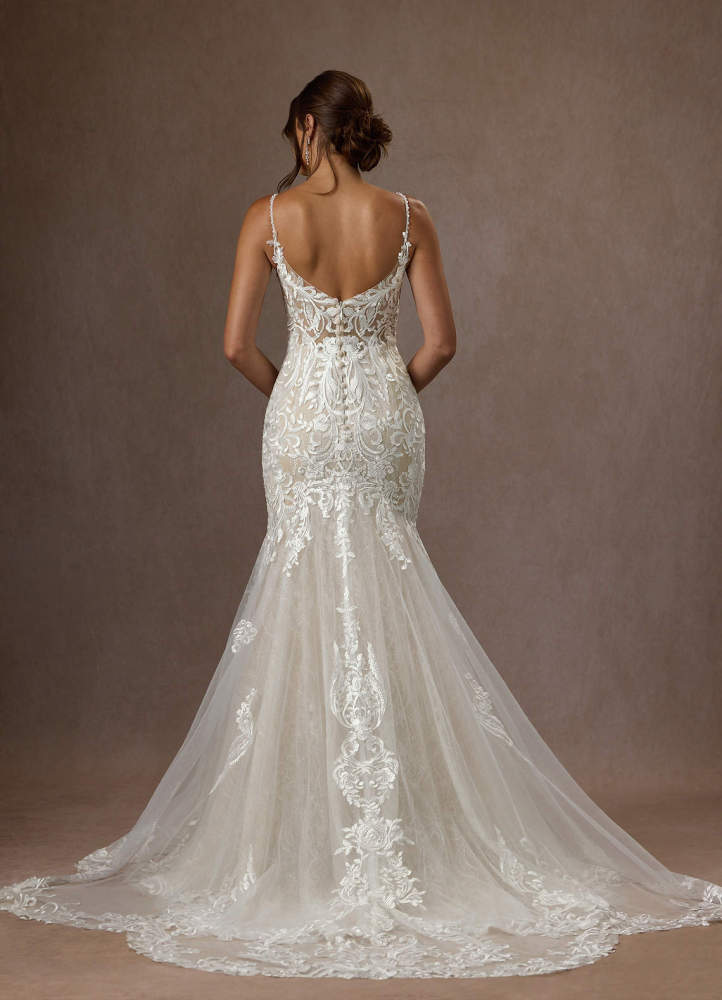 elyessen Camlynn Diamond White Mermaid V-Neck Sequins Tulle Dress