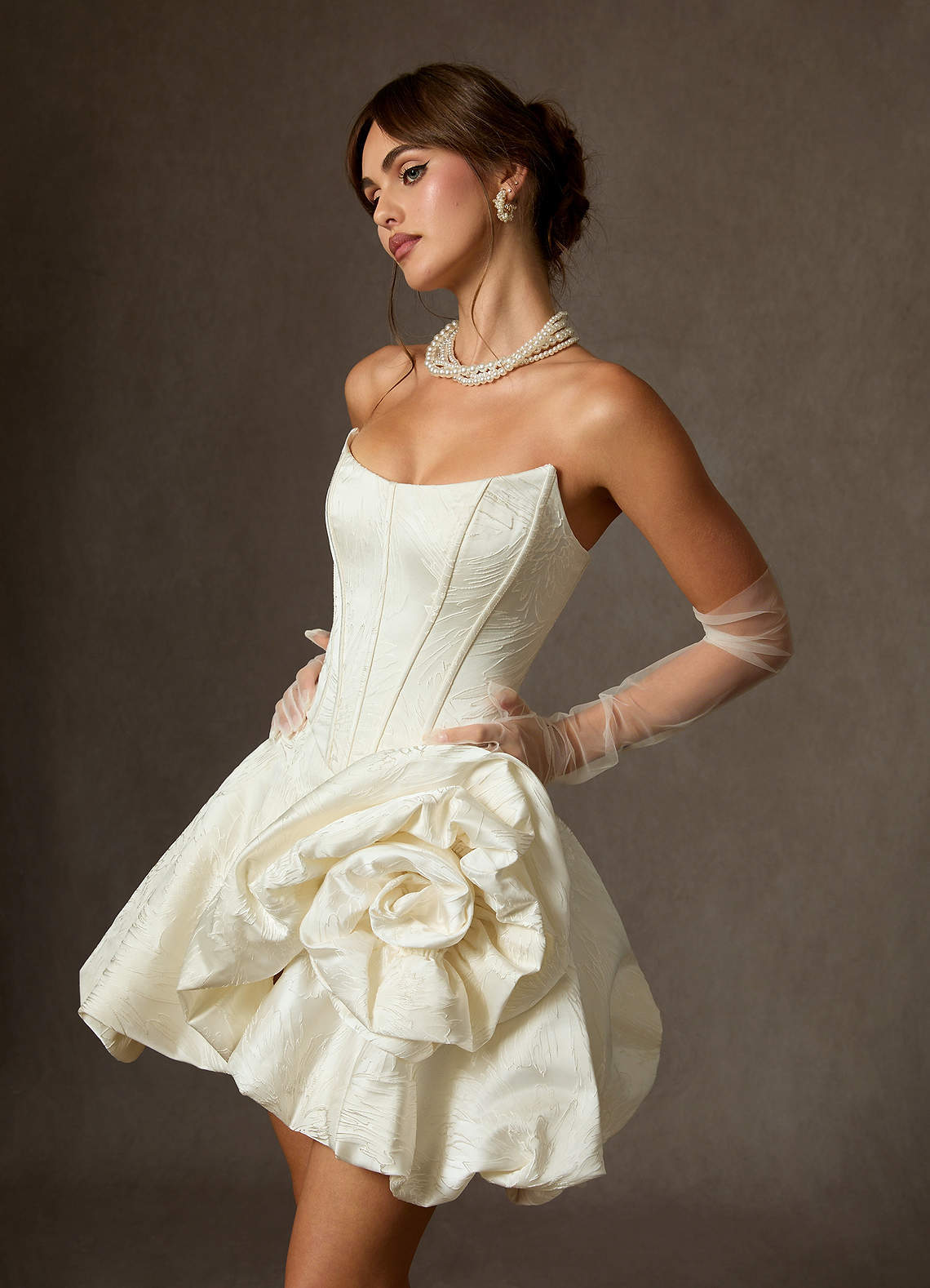 elyessen Kloe Two-Piece Diamond White Ball-Gown Strapless Floral Jacquard Dress