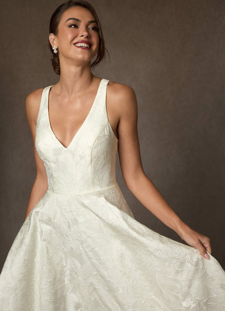 elyessen Olivette Diamond White Ball-Gown Strap Floral Jacquard Dress