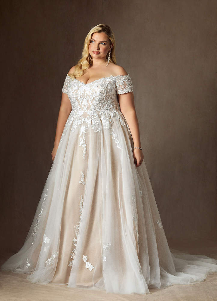 elyessen  Diamond White Ball-Gown Off the Shoulder Tulle Dress