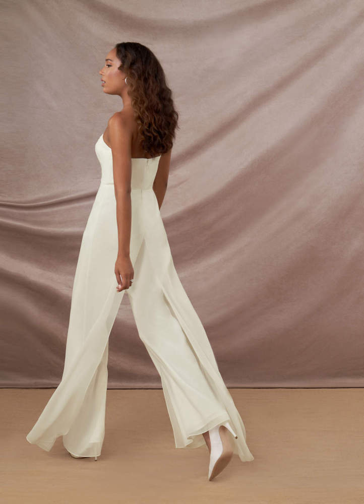elyessen  Diamond White Pant Styles Strapless Chiffon Dress