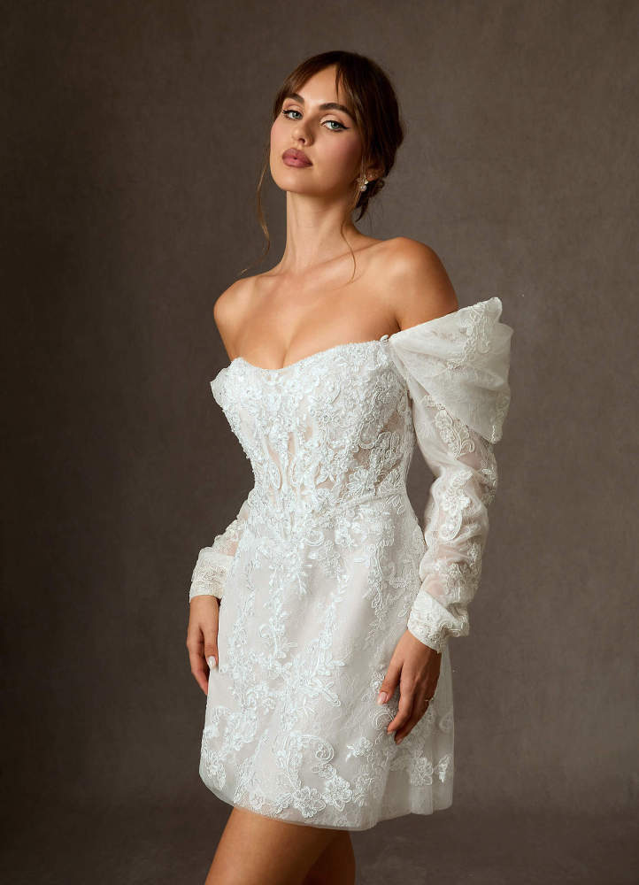 elyessen Winter Diamond White A-Line Strapless Lace Dress