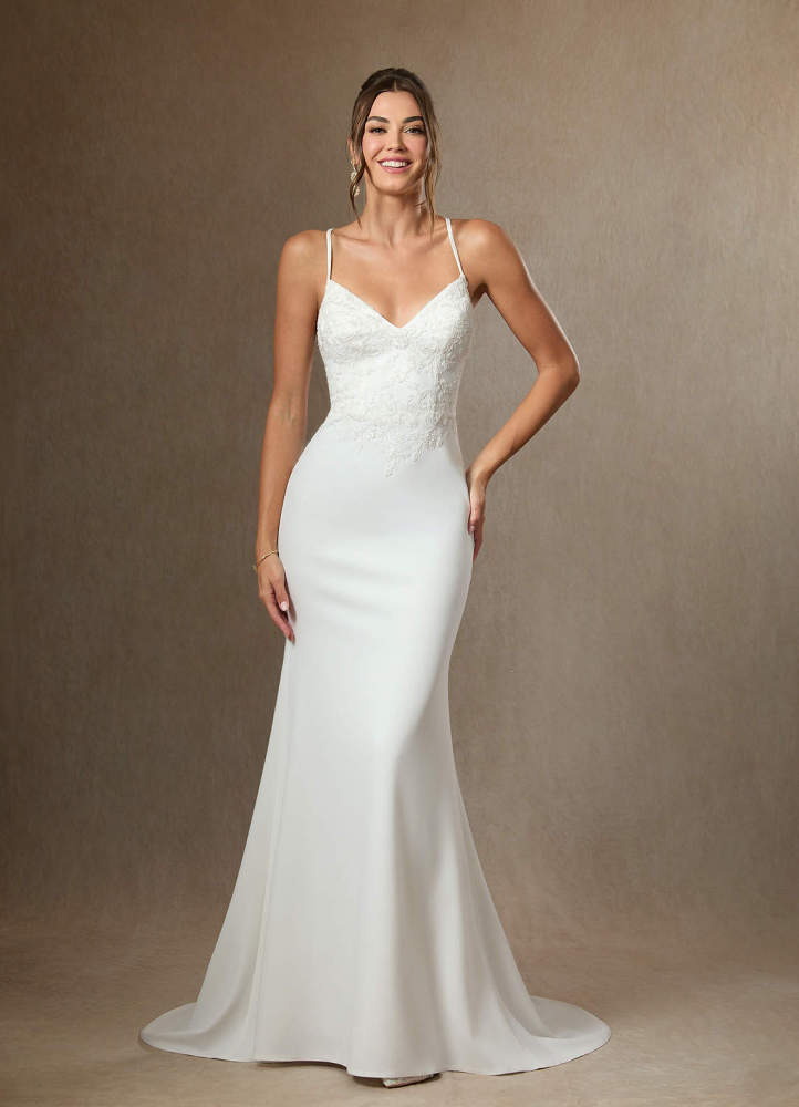 elyessen Kita Stretch Diamond White Mermaid Lace Stretch Crepe Dress