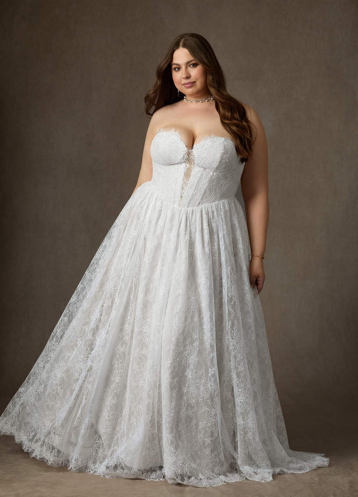 elyessen Lorena Diamond White A-Line Strapless Lace Dress