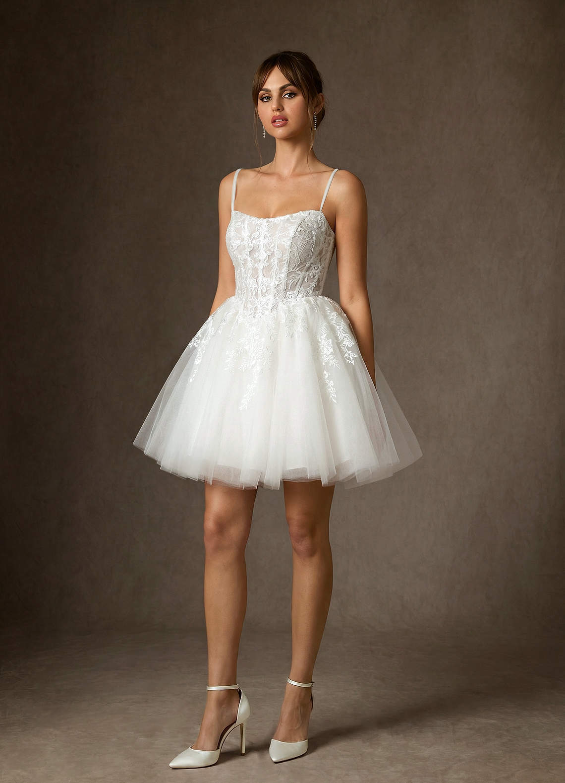 elyessen Anaiza Diamond White Ball-Gown Strapless Lace Dress