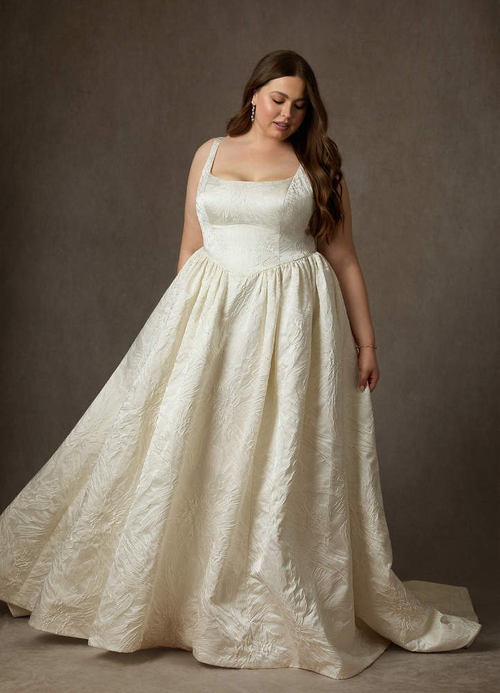 elyessen  Diamond White Ball-Gown with Pockets Floral Jacquard Dress