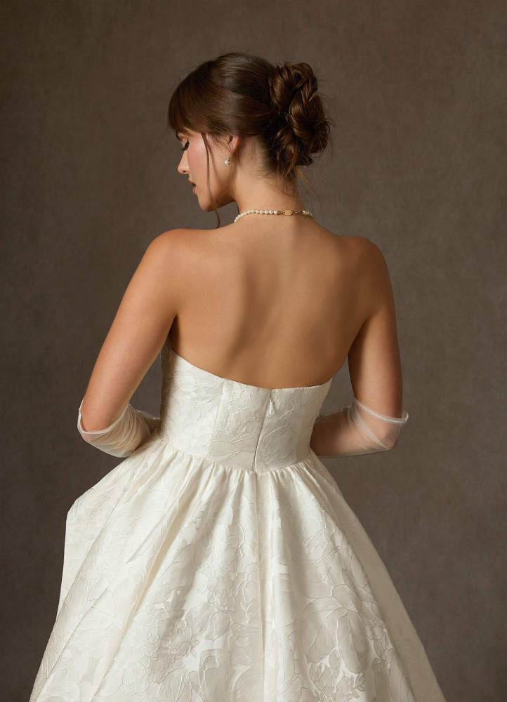 elyessen Allira Antique White Ball-Gown Strapless Floral Jacquard Dress