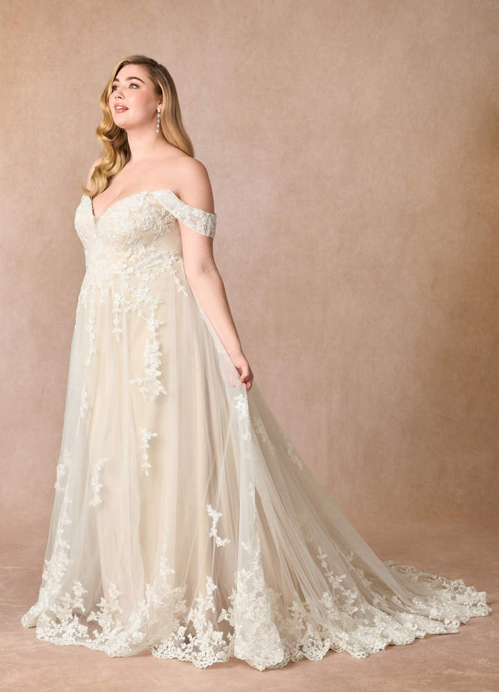 elyessen  Diamond White A-Line Off the Shoulder Tulle Dress