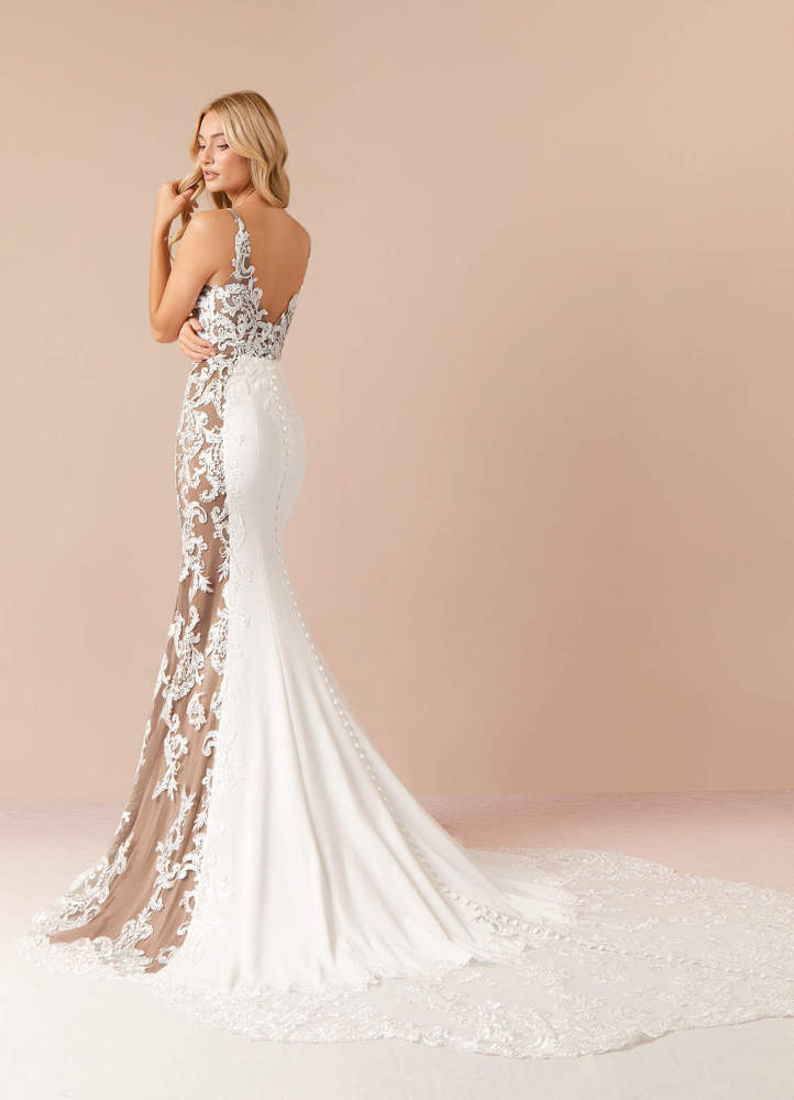 elyessen  Stretch Diamond White Mermaid Sequins Stretch Crepe Dress
