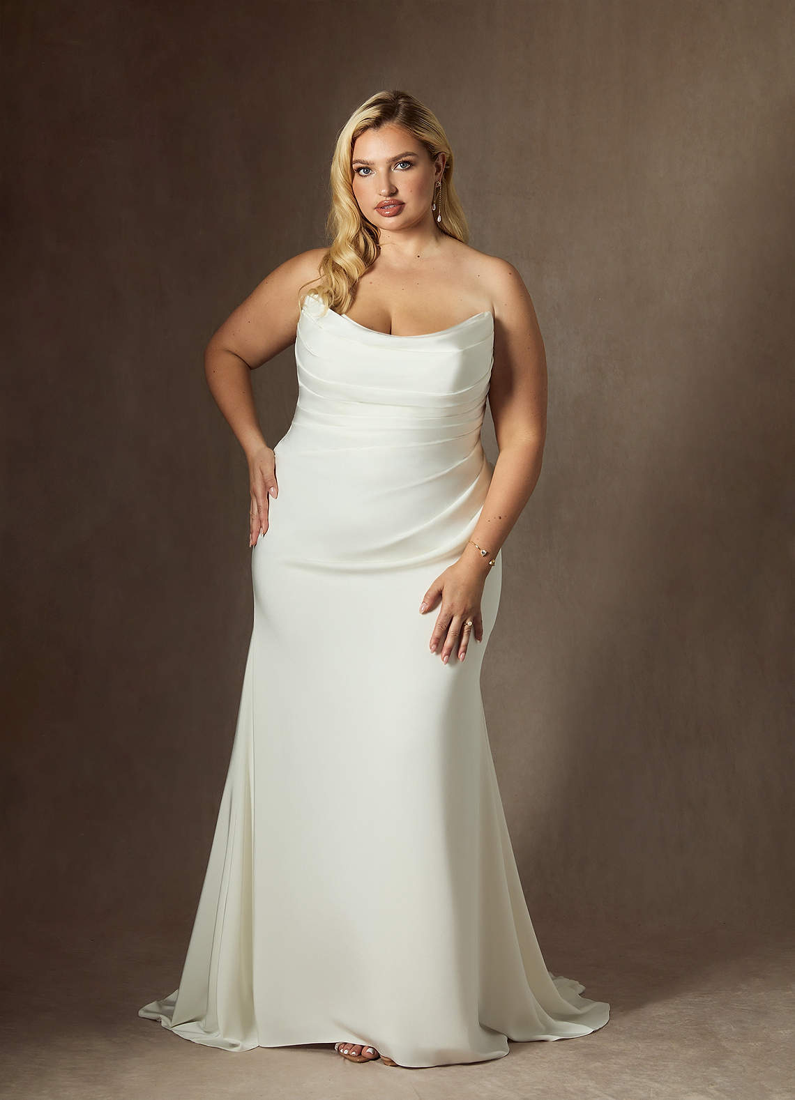 elyessen Elyse Diamond White Mermaid Strapless Crepe Back Satin Dress