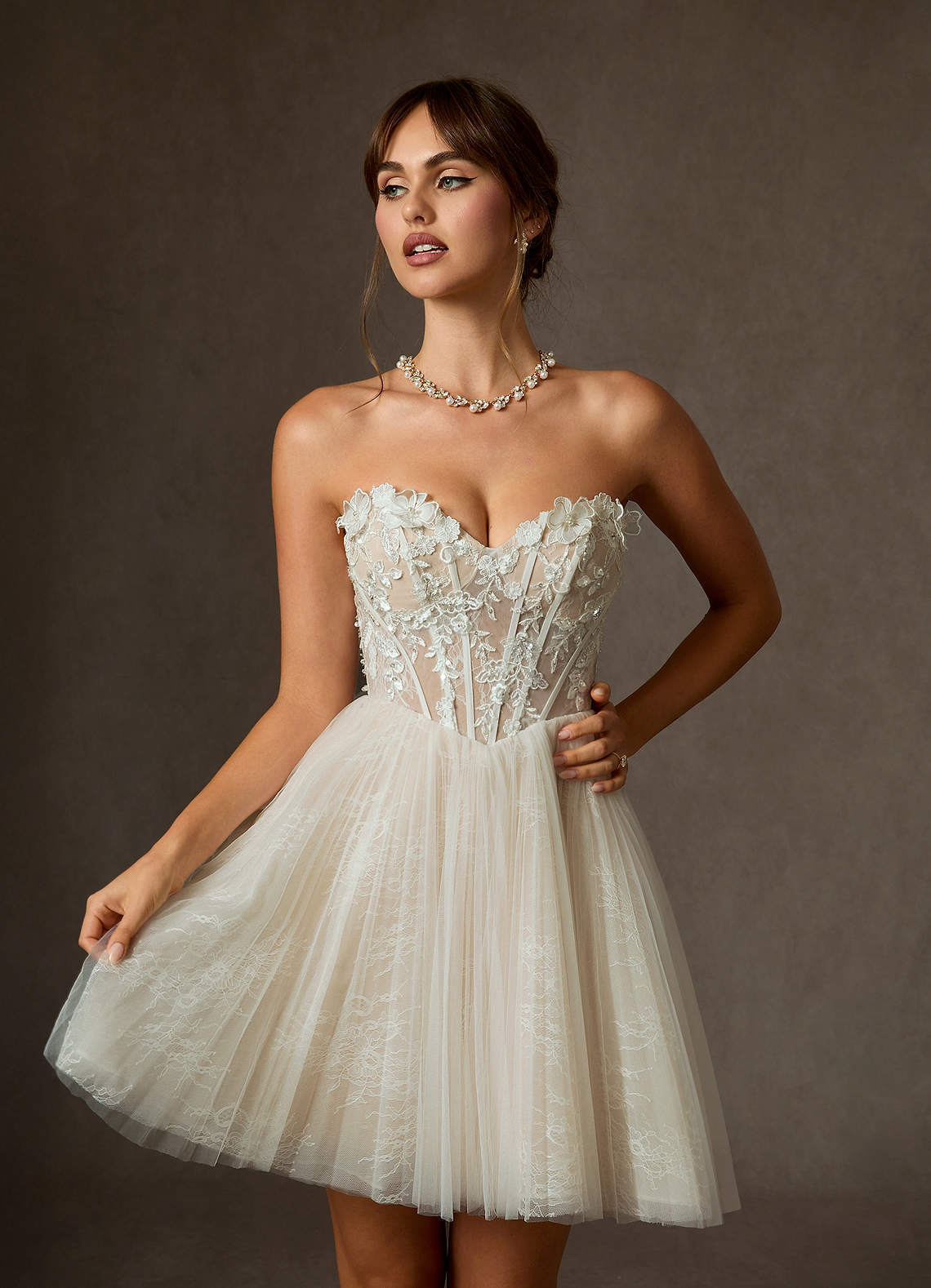 elyessen  Diamond White Ball-Gown Off the Shoulder Lace Dress