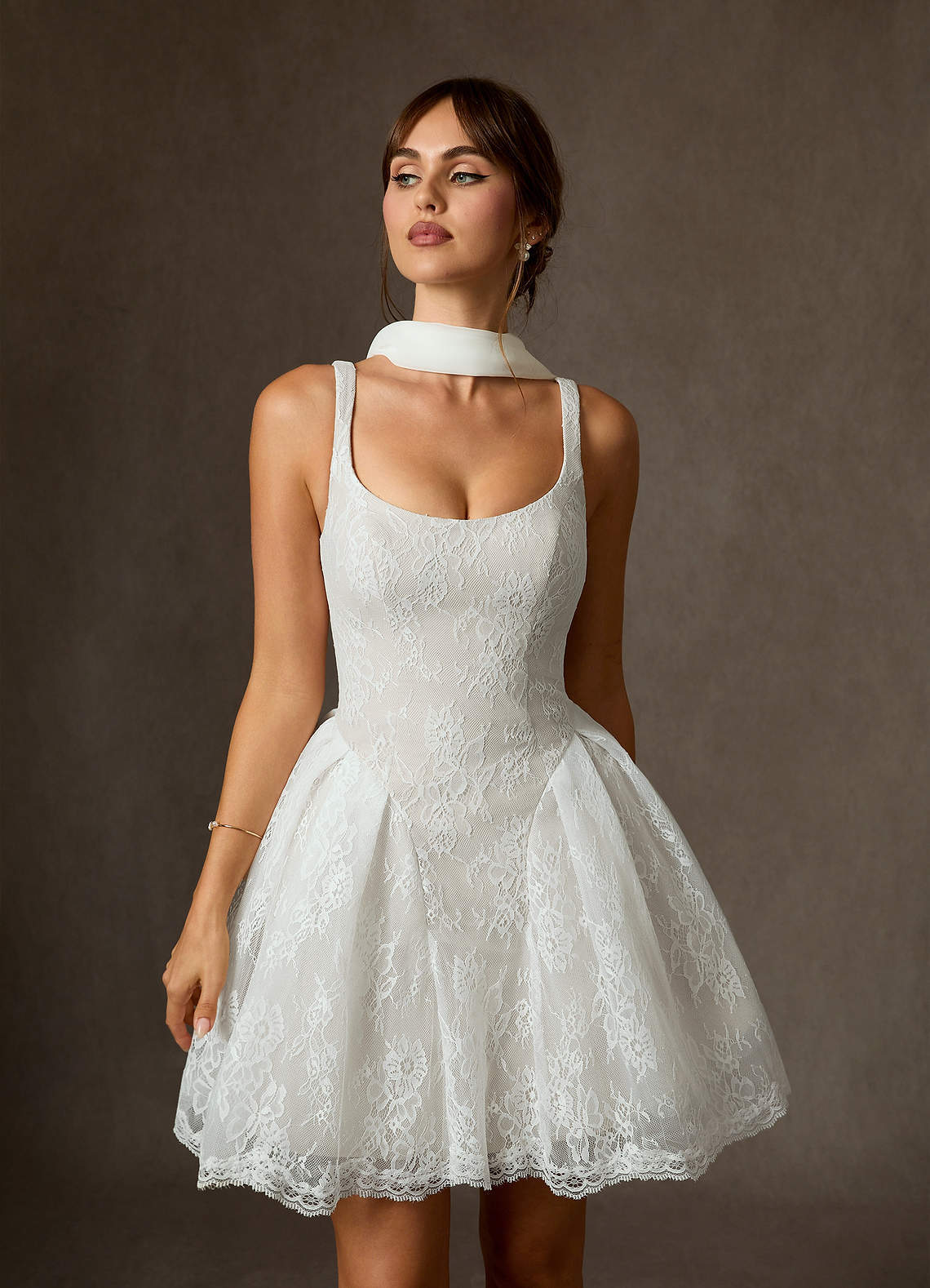 elyessen Dawn Two-Piece Diamond White A-Line Lace Dress