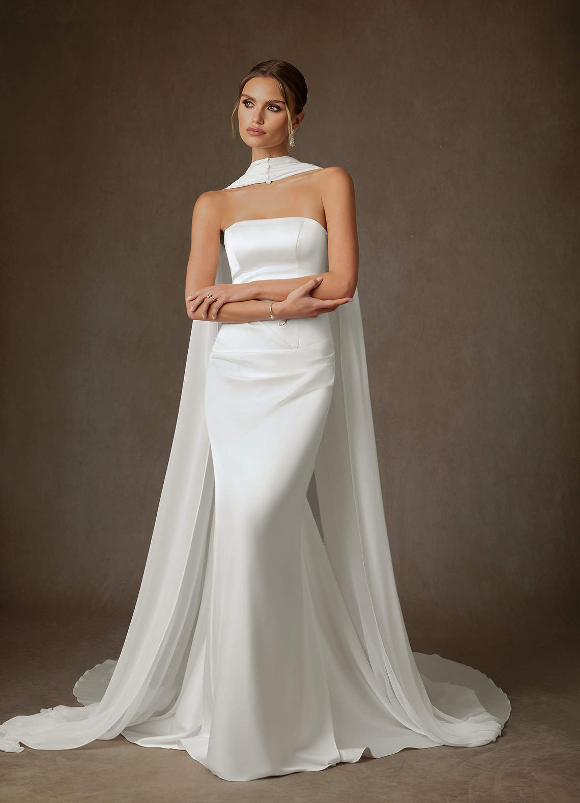 elyessen Begonia Stretch Diamond White Sheath Strapless Stretch Satin Dress