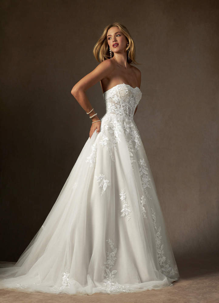elyessen Keri Diamond White Ball-Gown Strapless Lace Dress