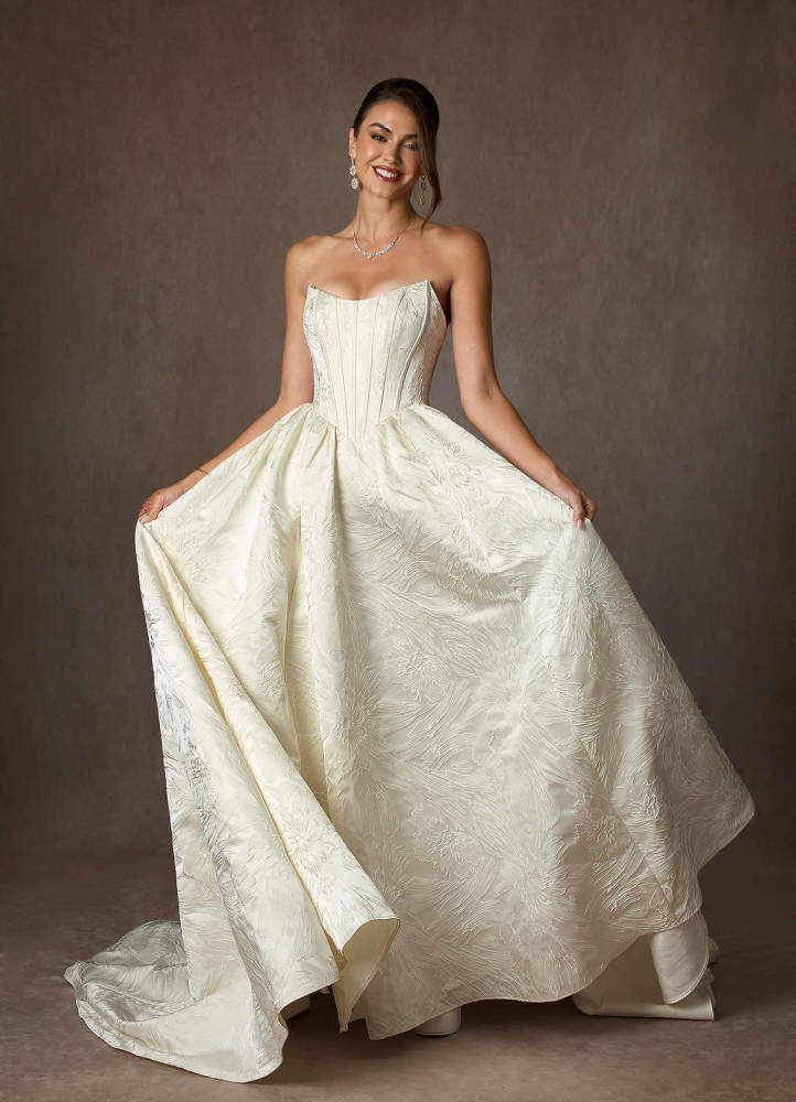 elyessen Demetria Diamond White Ball-Gown Strapless Floral Jacquard Dress