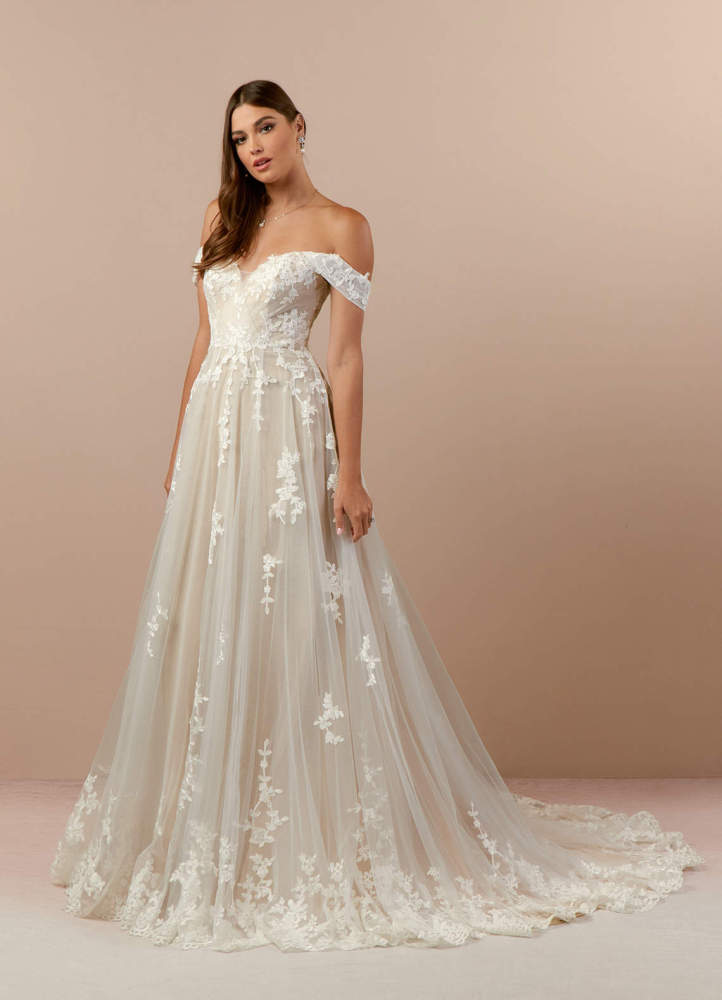 elyessen  Diamond White A-Line Off the Shoulder Tulle Dress
