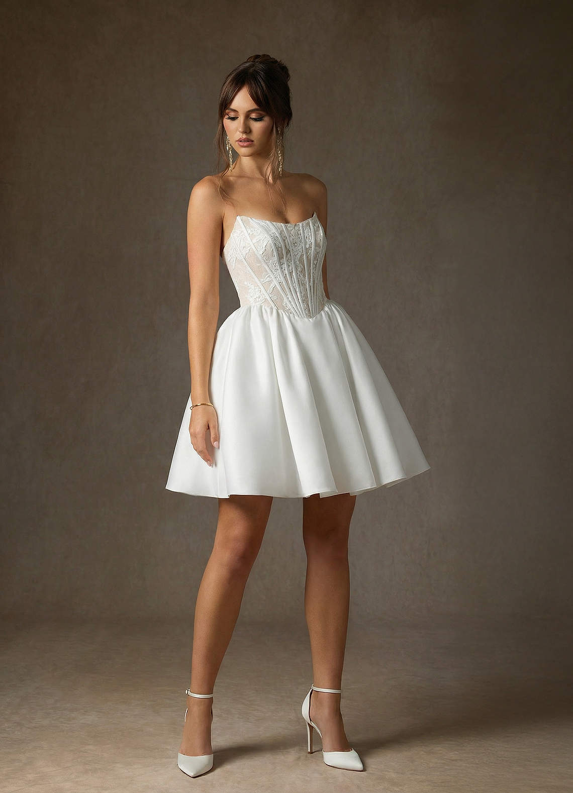 elyessen Barica Diamond White A-Line Strapless Lace Dress