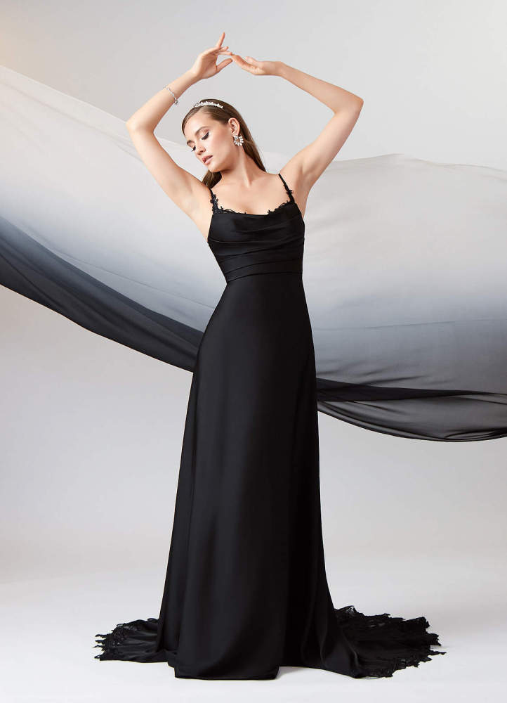elyessen Sable Stretch Diamond White A-Line Lace Stretch Satin Dress