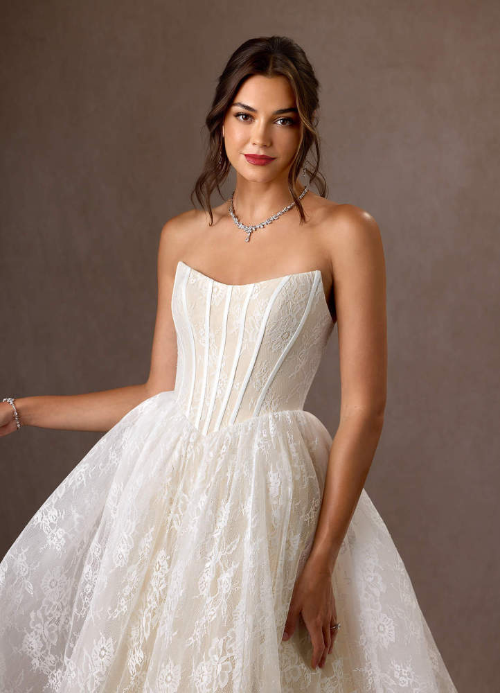 elyessen  Diamond White Ball-Gown Strapless Lace Dress