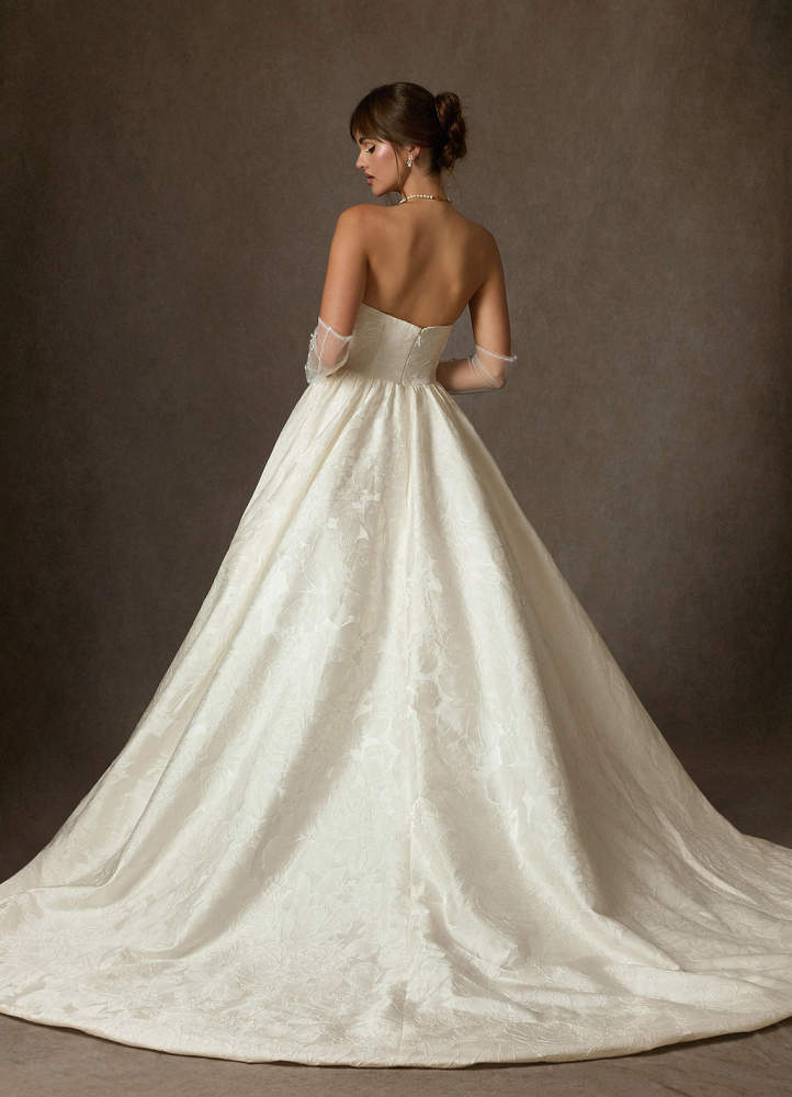 elyessen Allira Antique White Ball-Gown Strapless Floral Jacquard Dress