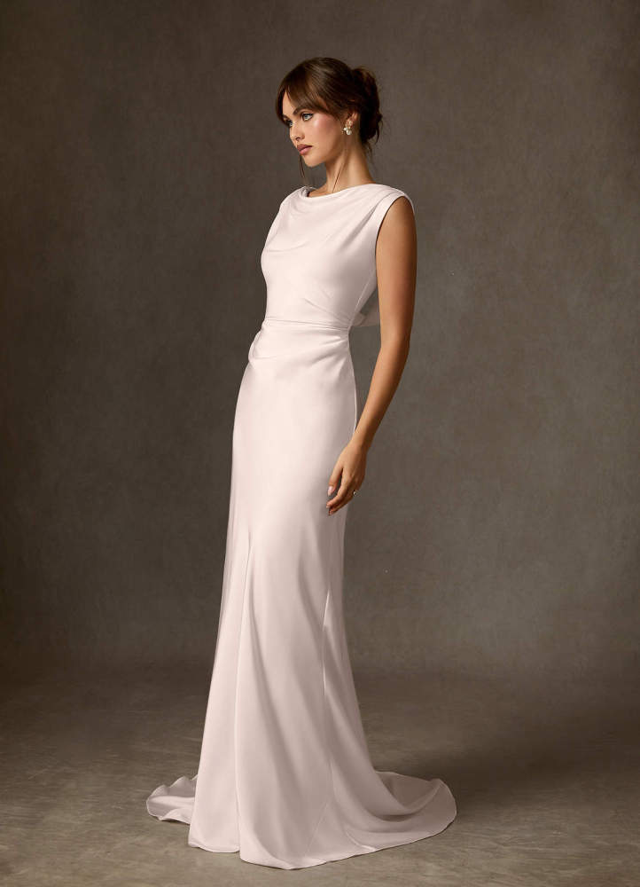 elyessen Kieryn Stretch Diamond White Fit and Flare Stretch Satin Dress