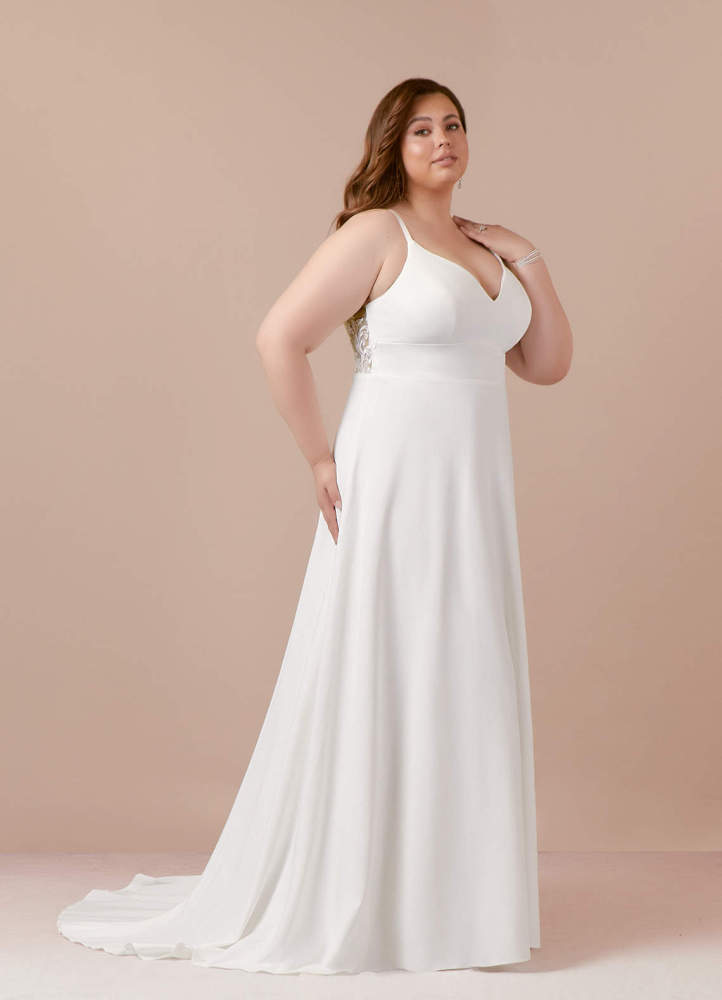 elyessen  Stretch Diamond White A-Line V-Neck Sequins Stretch Crepe Dress