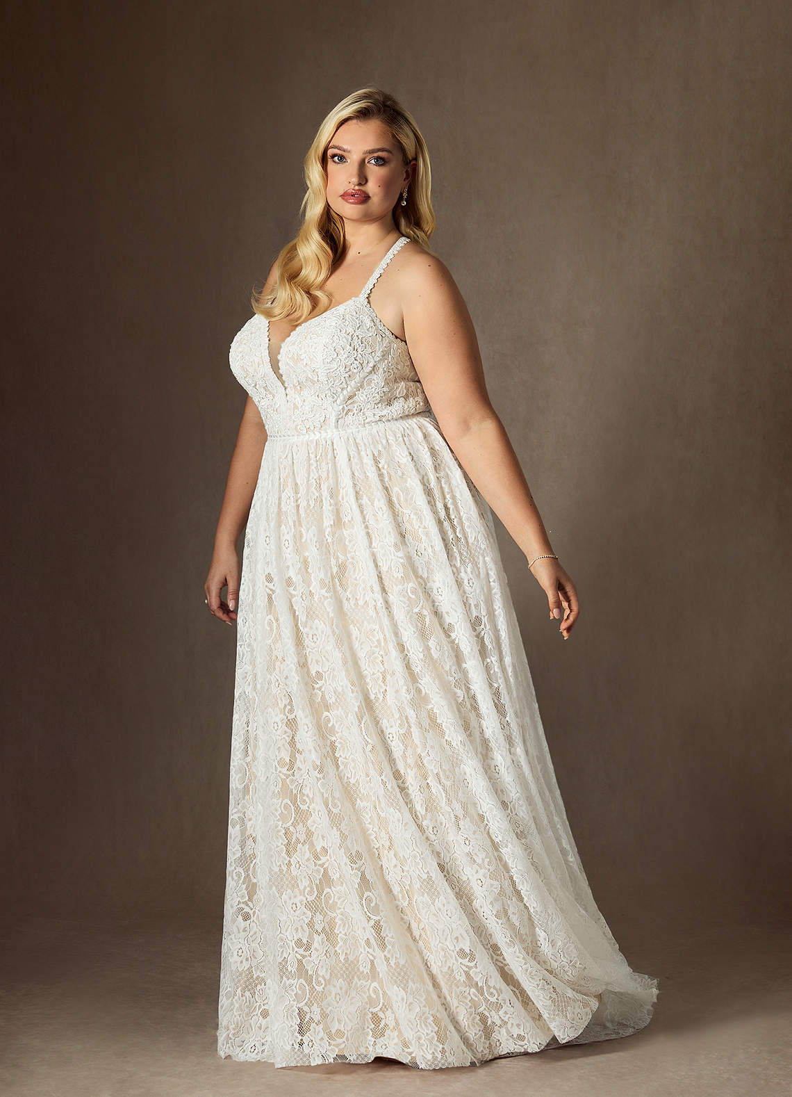 elyessen  Diamond White Champagne A-Line Lace Dress