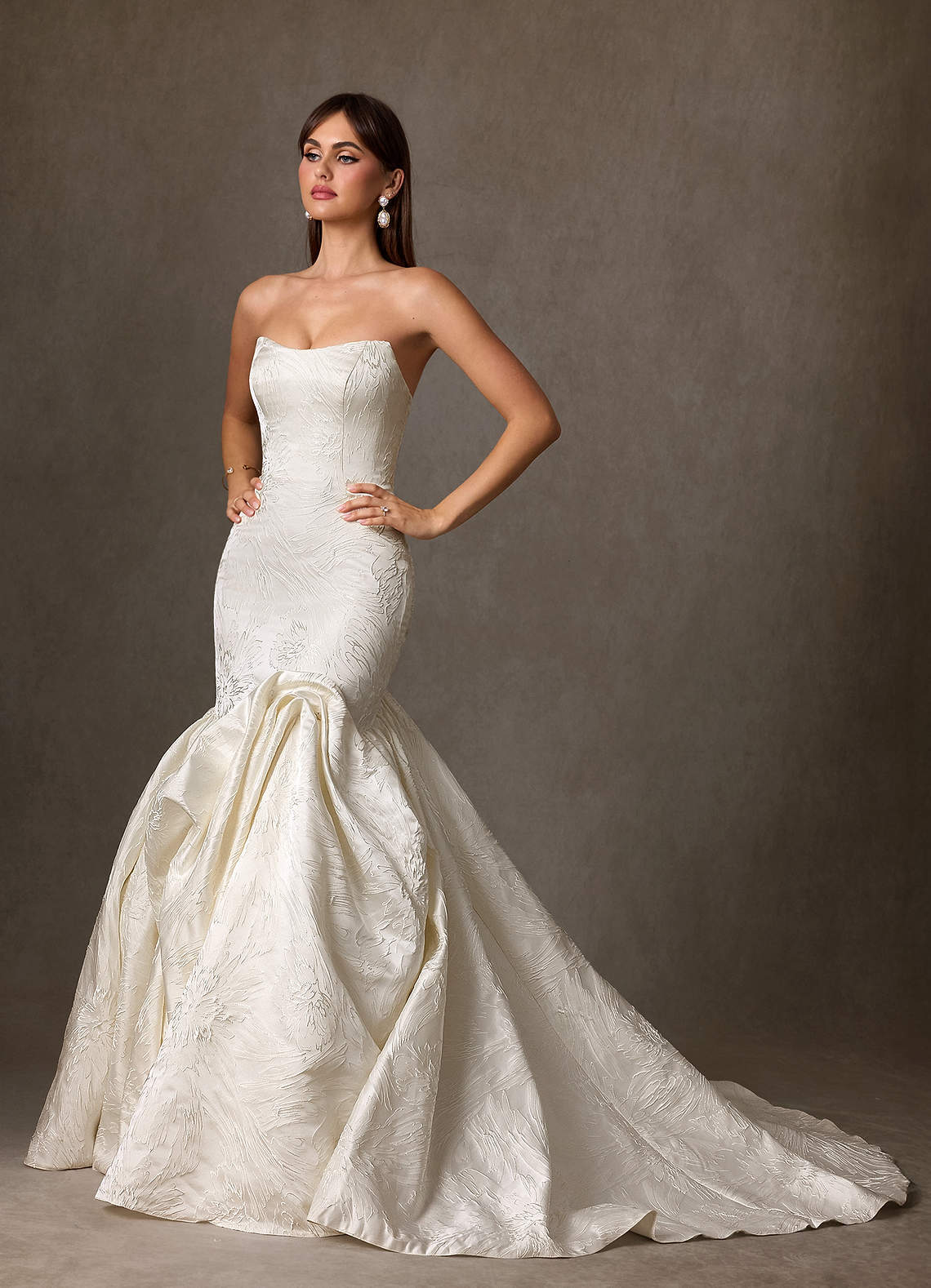 elyessen Quinta Diamond White Mermaid Strapless Floral Jacquard Dress