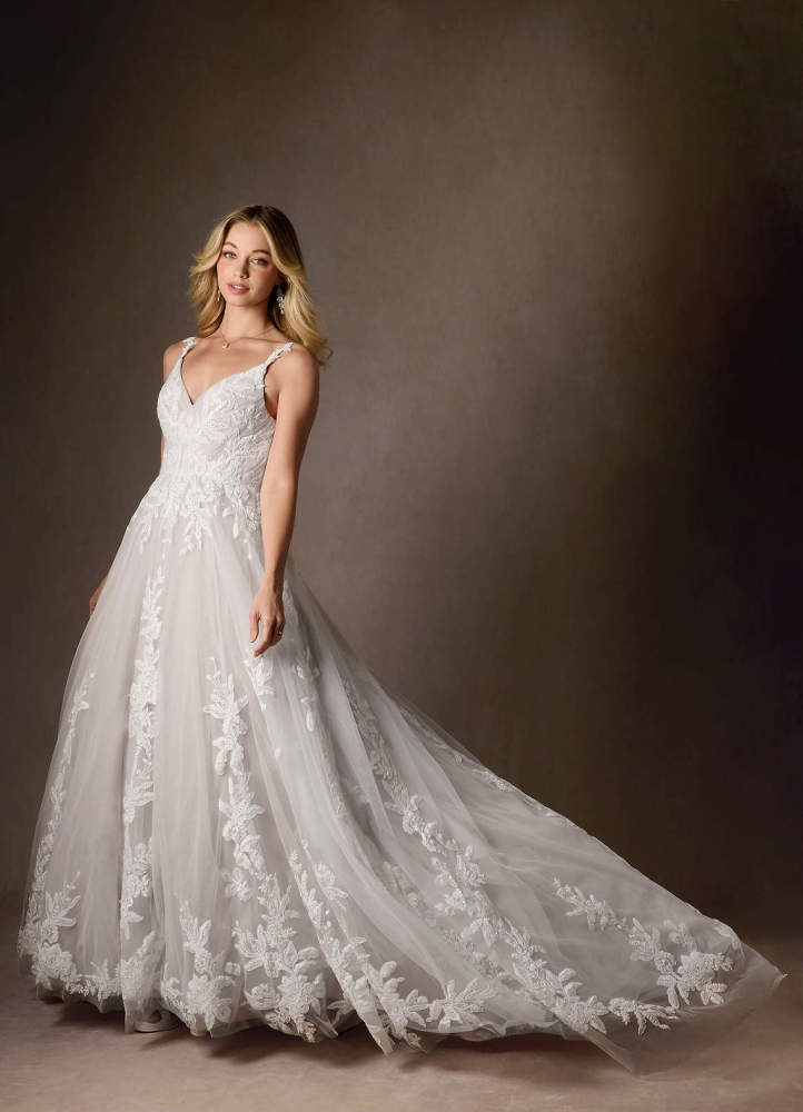 elyessen  Diamond White A-Line V-Neck Sequins Tulle Dress