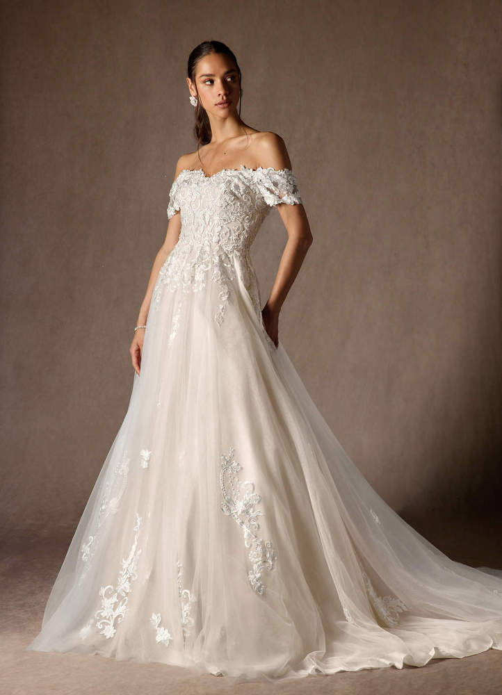 elyessen  Diamond White Ball-Gown Off the Shoulder Tulle Dress