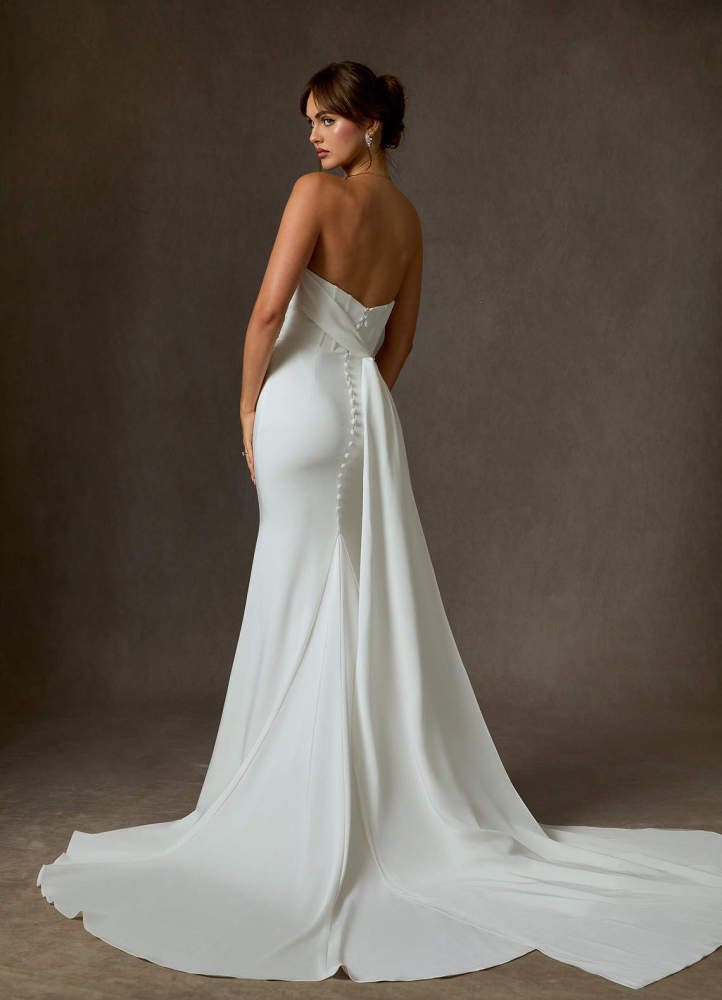 elyessen Cherity Diamond White Mermaid Strapless Crepe Back Satin Dress