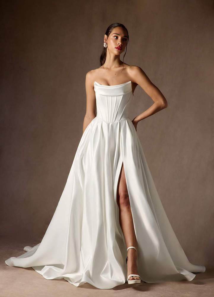 elyessen Katalina Diamond White Ball-Gown Strapless Satin Dress