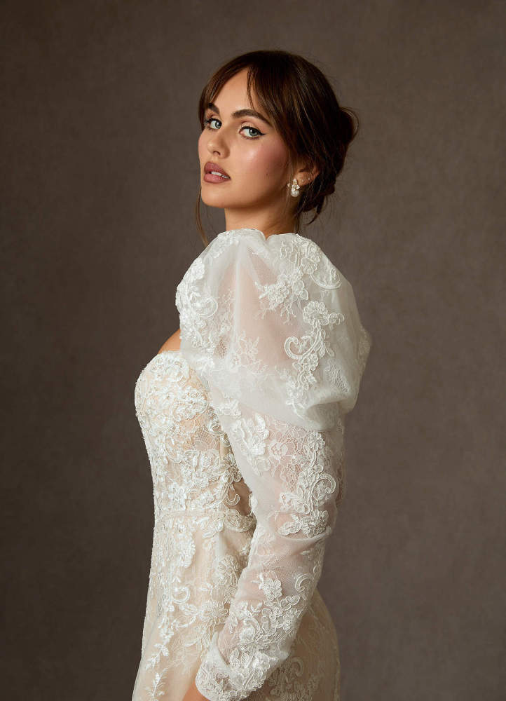 elyessen Winter Diamond White A-Line Strapless Lace Dress