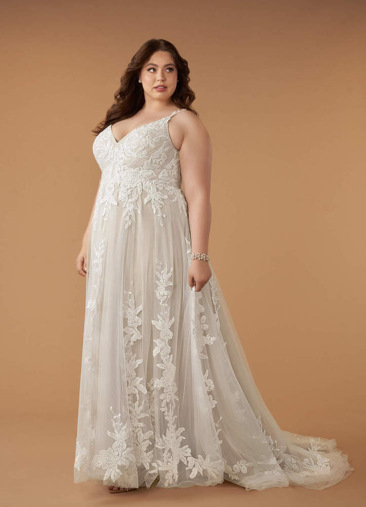 elyessen  Diamond White A-Line V-Neck Sequins Tulle Dress