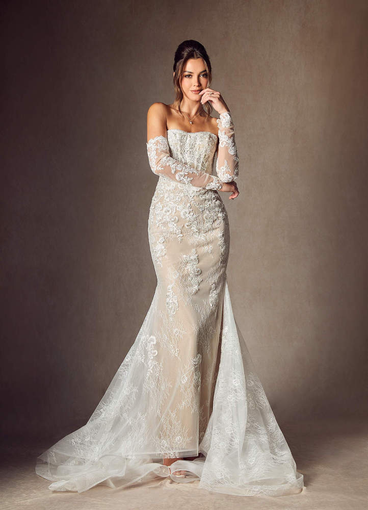 elyessen  Diamond White Mermaid Strapless Lace Dress