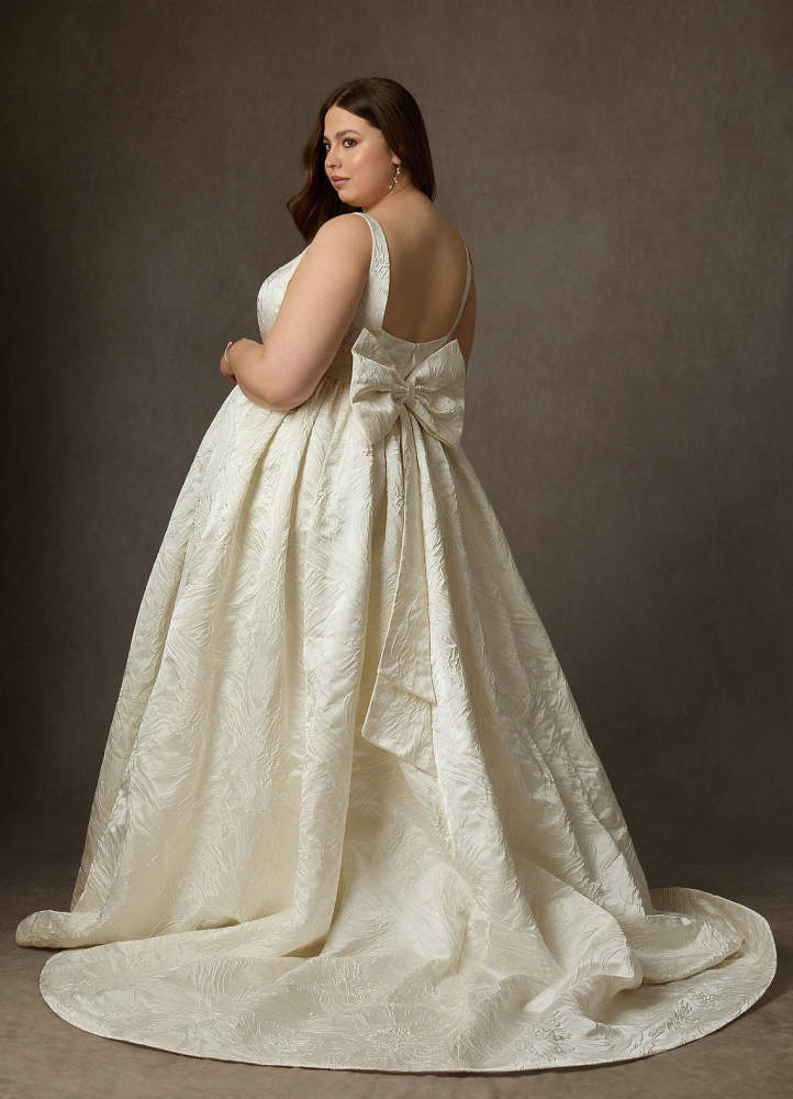 elyessen  Diamond White Ball-Gown with Pockets Floral Jacquard Dress
