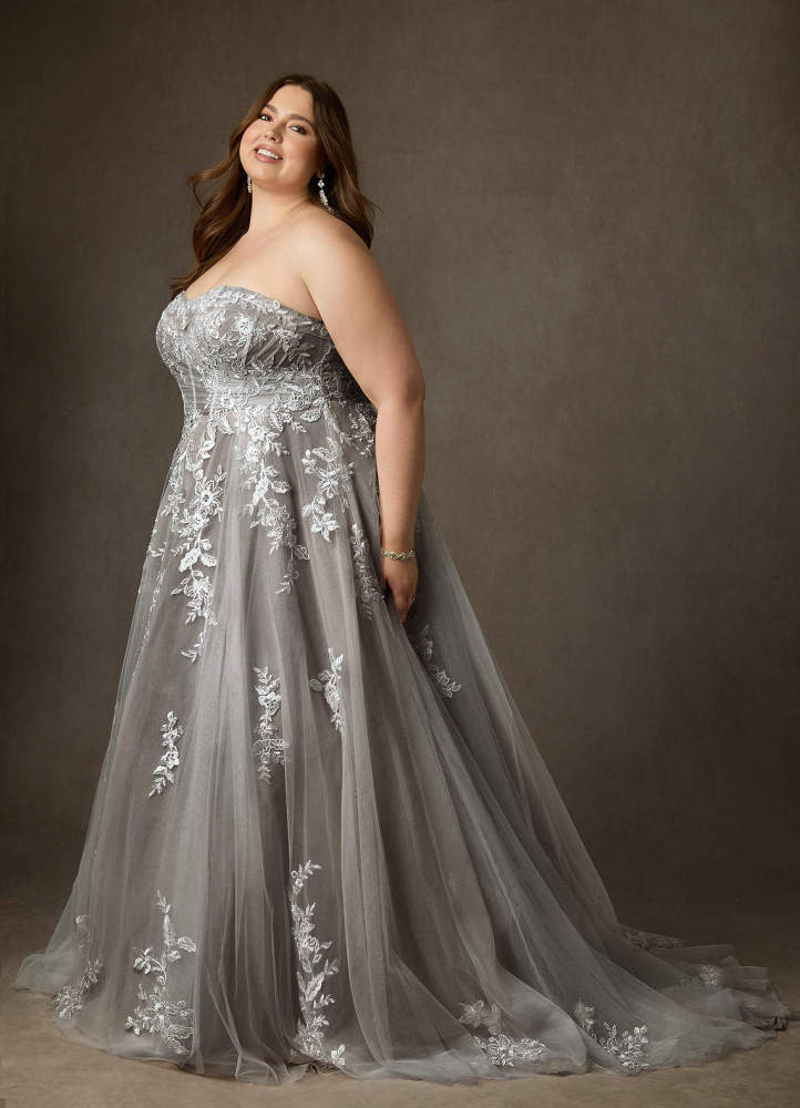elyessen  Diamond White Ball-Gown Strapless Lace Dress