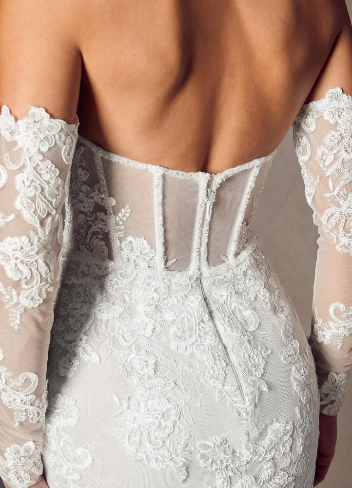 elyessen Caitlin Diamond White Mermaid Strapless Lace Dress