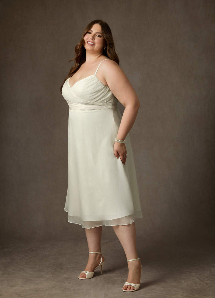 elyessen  Diamond White A-Line V-Neck Pleated Crinkle Chiffon Dress
