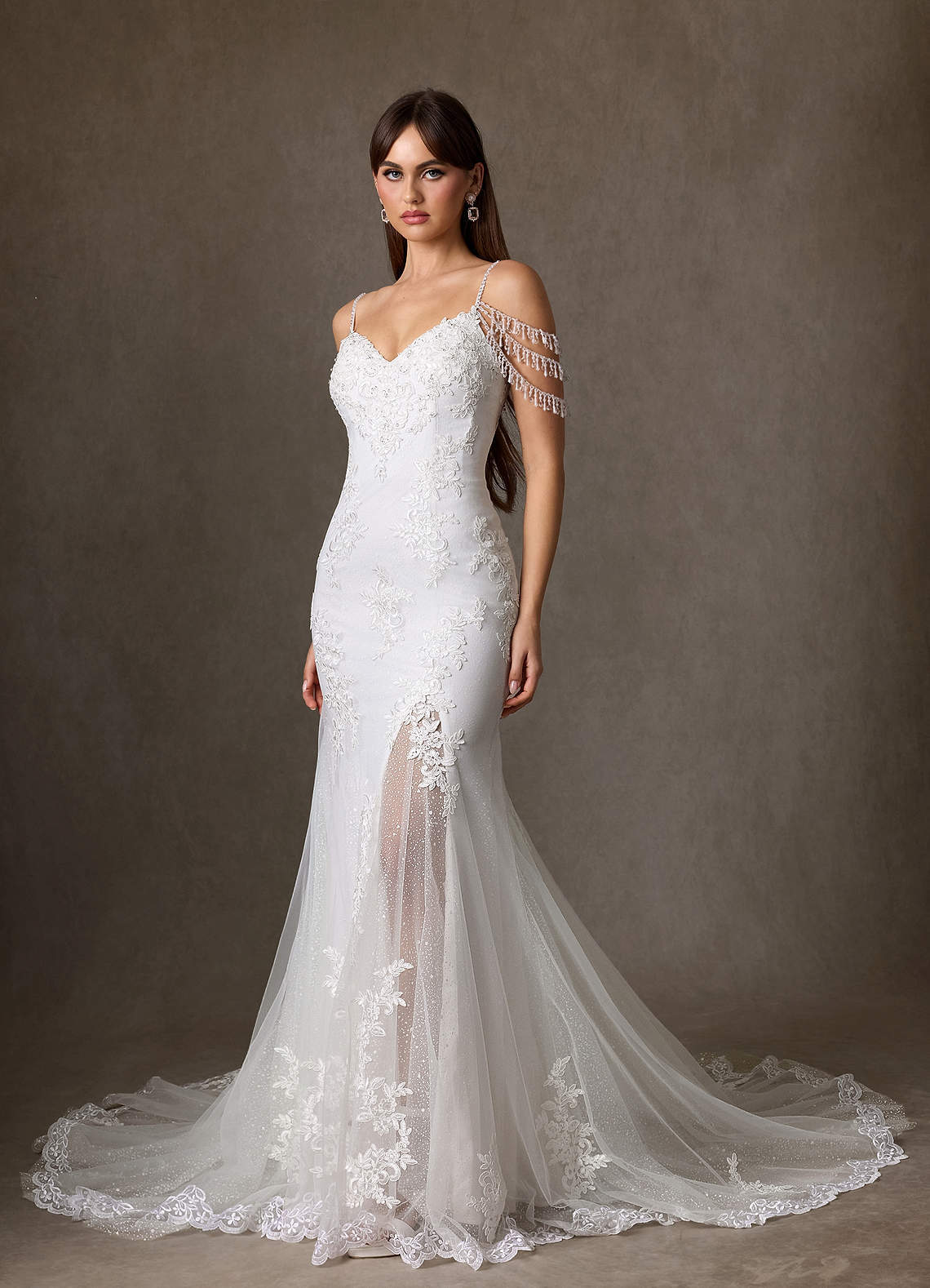 elyessen Saskia Diamond White Mermaid Sequins Tulle Dress